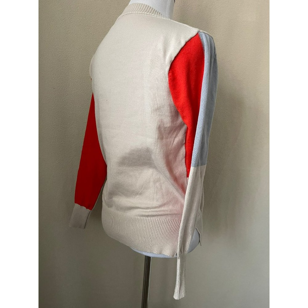 Women's Tan/Gray/Red Color Block Long Sleeve Knit Shirt - Picture 5 of 11